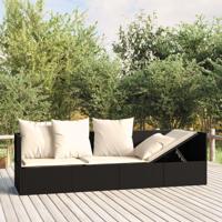 Loungebed met kussens poly rattan zwart - thumbnail