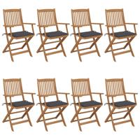 Tuinstoelen 8 st inklapbaar met kussens massief acaciahout - thumbnail