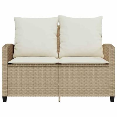Tuinbank 2-zits met kussens & tafel poly rattan beige
