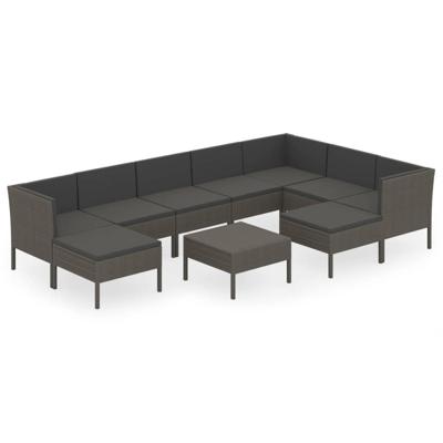 10-delige Loungeset met kussens poly rattan grijs