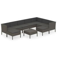 10-delige Loungeset met kussens poly rattan grijs - thumbnail