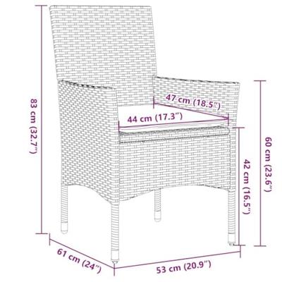 5-delige Tuinset met kussens poly rattan en glas zwart