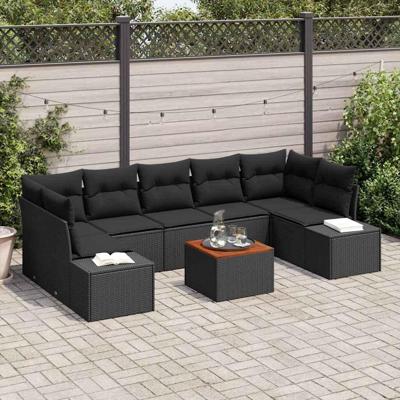 Tuinbankenset met opslag 8 pcs Zwart poly rattan