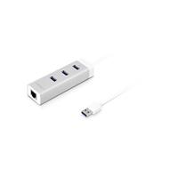 Macally U3HUBGBA aluminium 3 poorts USB 3.0 hub met Gigabit Ethernet adapter - thumbnail