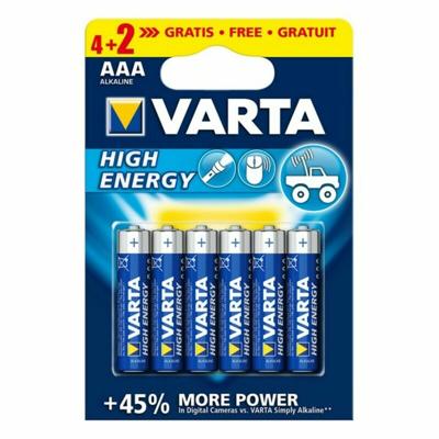 Varta 4903121436 Longlife Power (High Energy) alkaline batterij, mini-stijl AAA LR03, verpakking van 4 + 2 batterijen - ontwerp kan variëren, voordeelverpakking, reclameartikelen