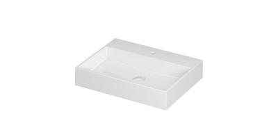 INK United Wastafel Porselein met 1 Kraangat incl. Porseleinen Click Plug en Verborgen Overloop Systeem - 600x450x110 mm - Glans Wit