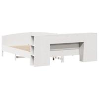 Bed met boekenkast zonder matras grenenhout wit 200x200 cm - thumbnail