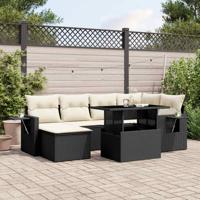 7-delige Loungeset met kussens poly rattan zwart - thumbnail