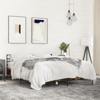 Bedframe bewerkt hout metaal gerookt eikenkleurig 150x200 cm - thumbnail