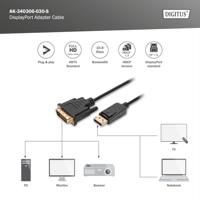 Digitus AK-340306-030-S DisplayPort-kabel DisplayPort / DVI Adapterkabel DisplayPort-stekker, DVI-D 24+1-polige stekker 3.00 m Zwart - thumbnail