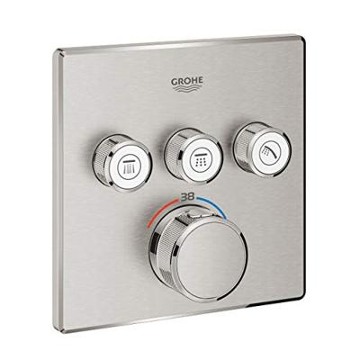 Inbouwkraan GROHE Grohtherm Smart Control Thermostaatkraan met 3-weg Omstelling Vierkant 4 Knop Supersteel Inbouwkraan GROHE Grohtherm Smart Control Thermostaatkraan met 3-weg Omstelling Vierkant 4 Knop Supersteel