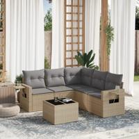 6-delige Loungeset met kussens poly rattan beige - thumbnail