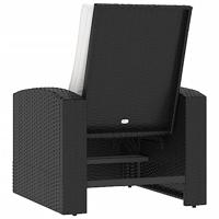 Tuinstoel met kussens verstelbaar poly rattan zwart - thumbnail