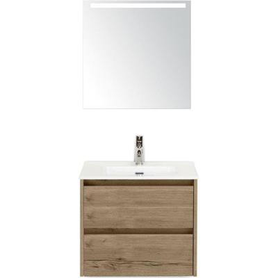 Dante Badmeubelset 60 cm - Natuur Eiken - Keramische Wastafel Wit Cover met Sence Spiegel