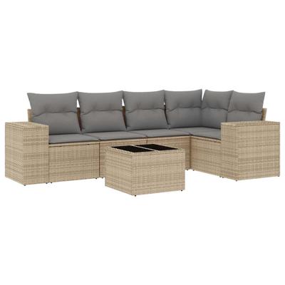 5-delige Loungeset met kussens poly rattan beige
