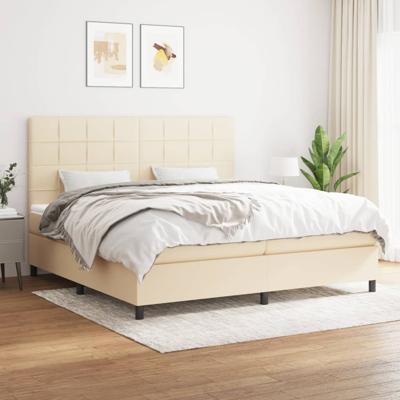 Boxspring met matras stof crèmekleurig 200x200 cm - thumbnail