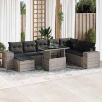 9-delige Loungeset met kussens poly rattan grijs - thumbnail