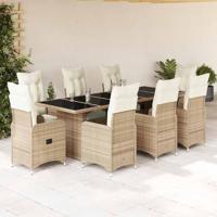 9-delige Bistroset met kussens poly rattan beige - thumbnail