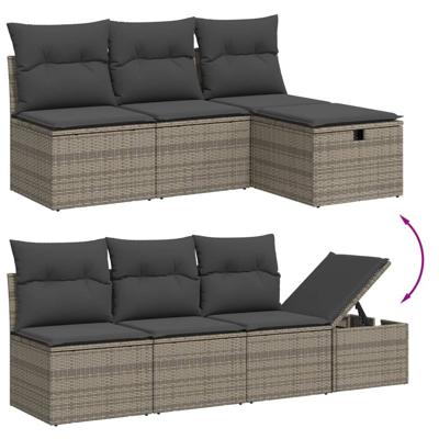 7-delige Loungeset met kussens poly rattan grijs - thumbnail
