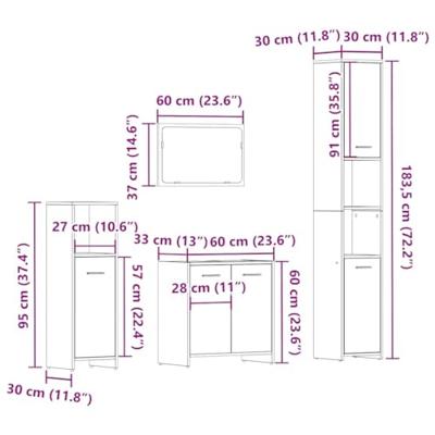 4-delige Badkamermeubelset bewerkt hout artisanaal eikenkleur