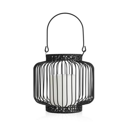 LED Lantaarn basket met LED kaars voor binnen en buiten - Draadloos op batterijen - Zwart