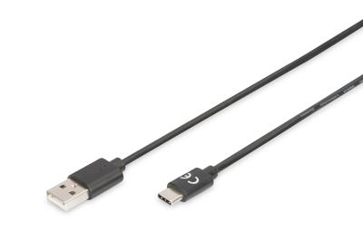 Digitus AK-300154-010-S USB-kabel USB 2.0 USB-C stekker, USB-A stekker 1.00 m Zwart Flexibel