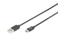 Digitus AK-300154-010-S USB-kabel USB 2.0 USB-C stekker, USB-A stekker 1.00 m Zwart Flexibel - thumbnail