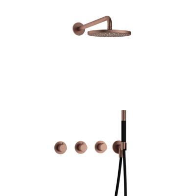 Hotbath Cobber - Inbouw Regendoucheset - Geborsteld Koper PVD - 2 Stopkranen - Thermostatisch - Wandarm 40 cm - Hoofddouche 200 mm - Staafhanddouche - Waterbesparend