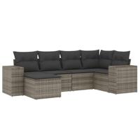 6-delige Loungeset met kussens poly rattan grijs - thumbnail