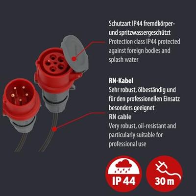 Brennenstuhl CEE verlengsnoer IP44 30m zwart H07RN-F 5G1,5 5-polig - 1167730 - thumbnail