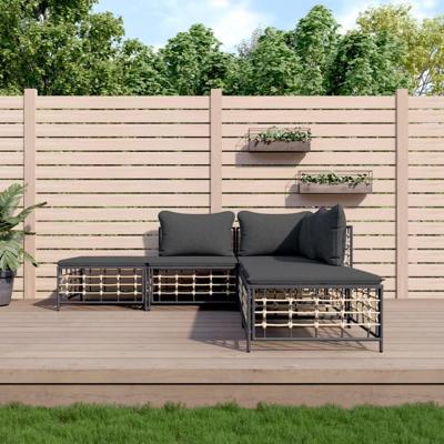 5-delige Loungeset met kussens poly rattan antracietkleurig