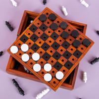 Houten Dam- En Schaakspel - thumbnail