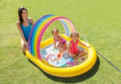 Intex Regenboog zwembad met watersproeiers - thumbnail