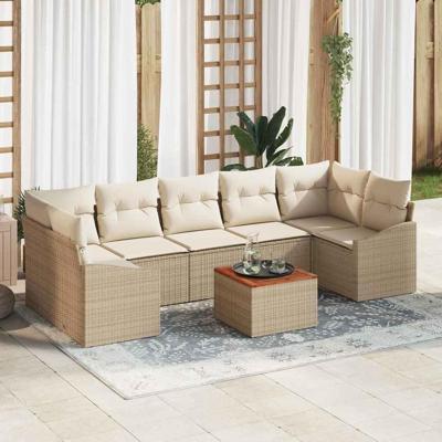 Tuinbankenset met kussen 8 pcs Beige poly rattan
