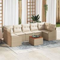 Tuinbankenset met kussen 8 pcs Beige poly rattan - thumbnail