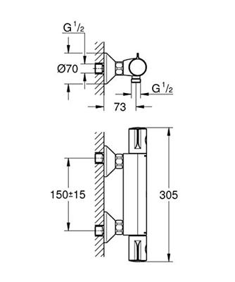 GROHE Grohtherm 800 douchekraan thermostatisch met koppelingen EcoJoy en volumegreep met ecobutton chroom 34558000