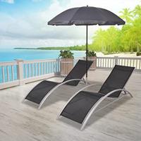 VidaXL Ligbedden met parasol aluminium zwart - thumbnail