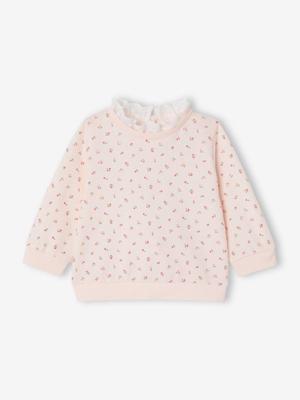Babysweatshirt met bloemenprint en geborduurde kraag lichtroze