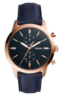 Fossil Townsman chronograaf marineblauw leren Herenhorloge44 mm, FS5436 Fossil Townsman chronograaf marineblauw leren Herenhorloge44 mm, FS5436