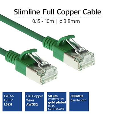 ACT Groene 10 meter LSZH U/FTP CAT6A datacenter slimline patchkabel snagless met RJ45 connectoren