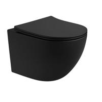 Aloni Pro Hangend Toilet - 36x49x32cm - wervelspoeling - randloos - met zitting - softclose - quick release - compact - mat zwart PRO2025 - thumbnail