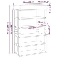 VidaXL Schoenenrek 60x30x98 cm bewerkt hout grijs sonoma - thumbnail