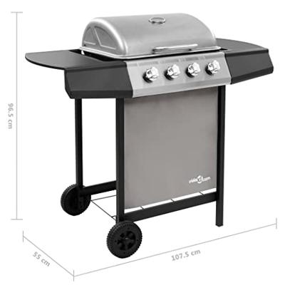 VidaXL Gasbarbecue met 4 branders zwart en zilverkleurig