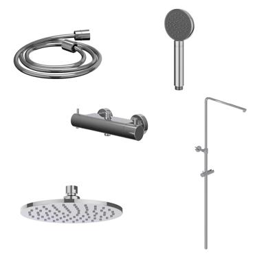 Regendoucheset IVY Bond Opbouw Thermostatisch 20 cm Medium Satin Handdouche Chroom