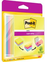 Post-it Super Sticky notes, 75 vel, ft 76 x 76 mm, blister van 4 blokken, geassorteerde kleuren - thumbnail