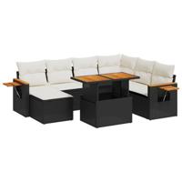8-delige Loungeset met kussens poly rattan zwart - thumbnail