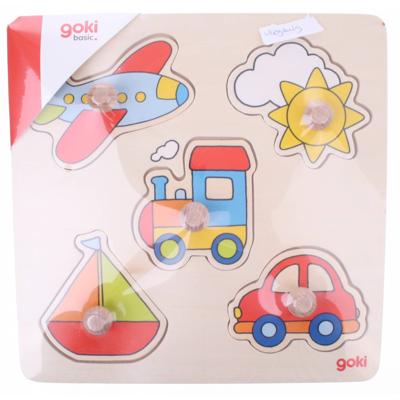 Goki Knopjespuzzel Met Vliegtuig, Zon, Trein, Auto, Boot Goki Knopjespuzzel Met Vliegtuig, Zon, Trein, Auto, Boot