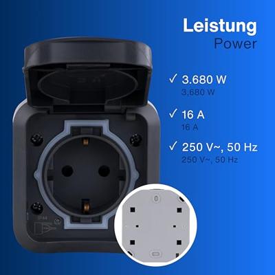 REV 0004030400 Wandontactdoos met klapdeksel Compleet AquaStorm Lichtgrijs, Zwart 1 stuk(s)