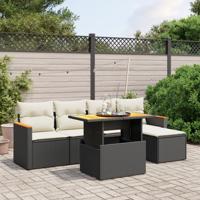 6-delige Loungeset met kussens poly rattan zwart - thumbnail
