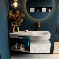 MONDIAZ RIVA 120cm badmeubel onderkast / planchet kleur carrara met 1 lade. Wastafel DULCET rechts 1 kraangat kleur Linen. - thumbnail